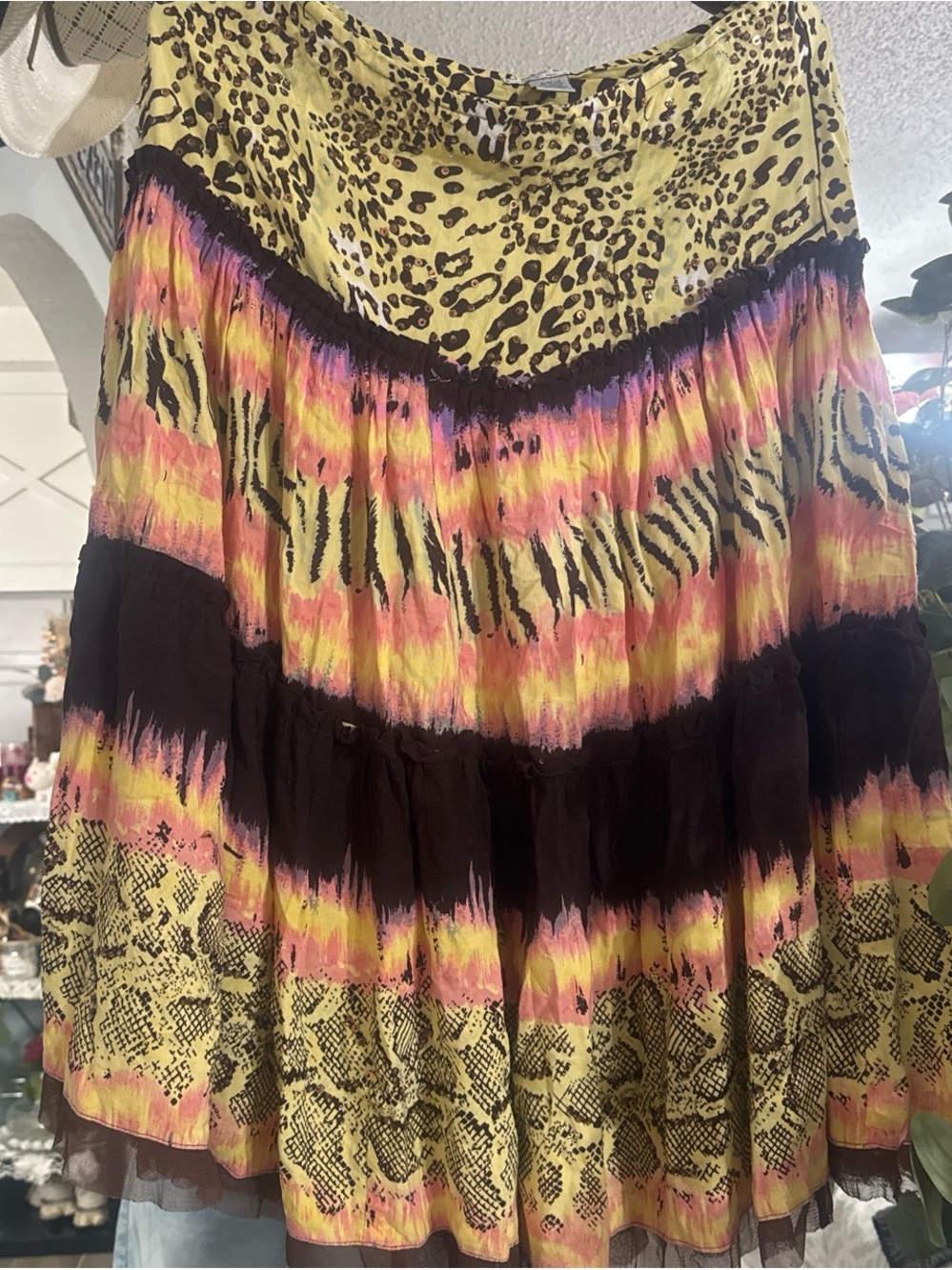 Alberto Makali Yellow Pink and Black Printed Circle Skirt